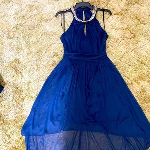 Blue prom dress with open back